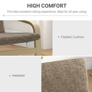 Modern Accent Chair, Linen-Feel Upholstered Living Room Chair with Wood Curved Legs for Balcony, Dark Brown
