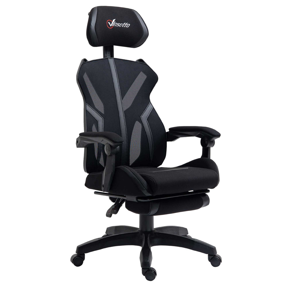 Chaise de gaming ergonomique avec repose-pieds, noire