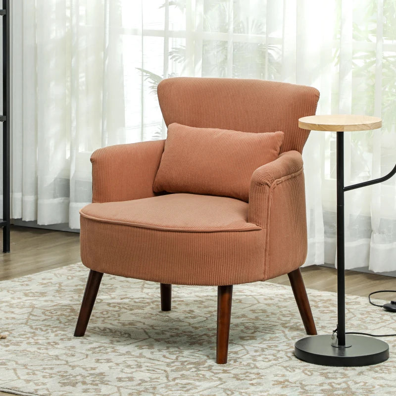 Fauteuil d'appoint moderne rembourré avec pieds en bois massif, orange