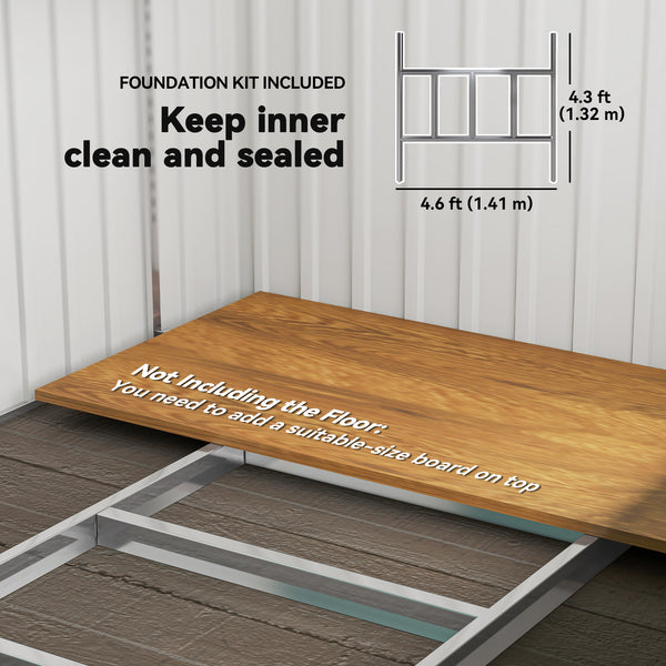 Lean-to garden shed in galvanized metal with foundation, sliding door and 2 vents, green