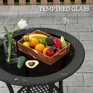 Table de salle à manger d'extérieur en rotin avec étagère de rangement à 2 niveaux, noire