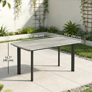 Slat-top wood-plastic composite patio coffee table with steel frame, grey