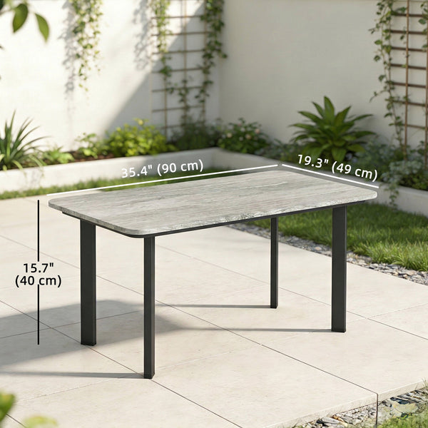Slat-top wood-plastic composite patio coffee table with steel frame, grey