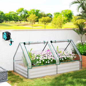 Jardinière surélevée en métal avec couvercle intégrée pour herbes aromatiques et légumes, transparente et argentée