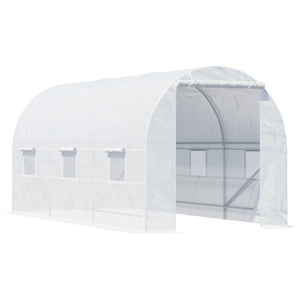 Serre tunnel portable avec porte et fenêtre d'aération, blanche