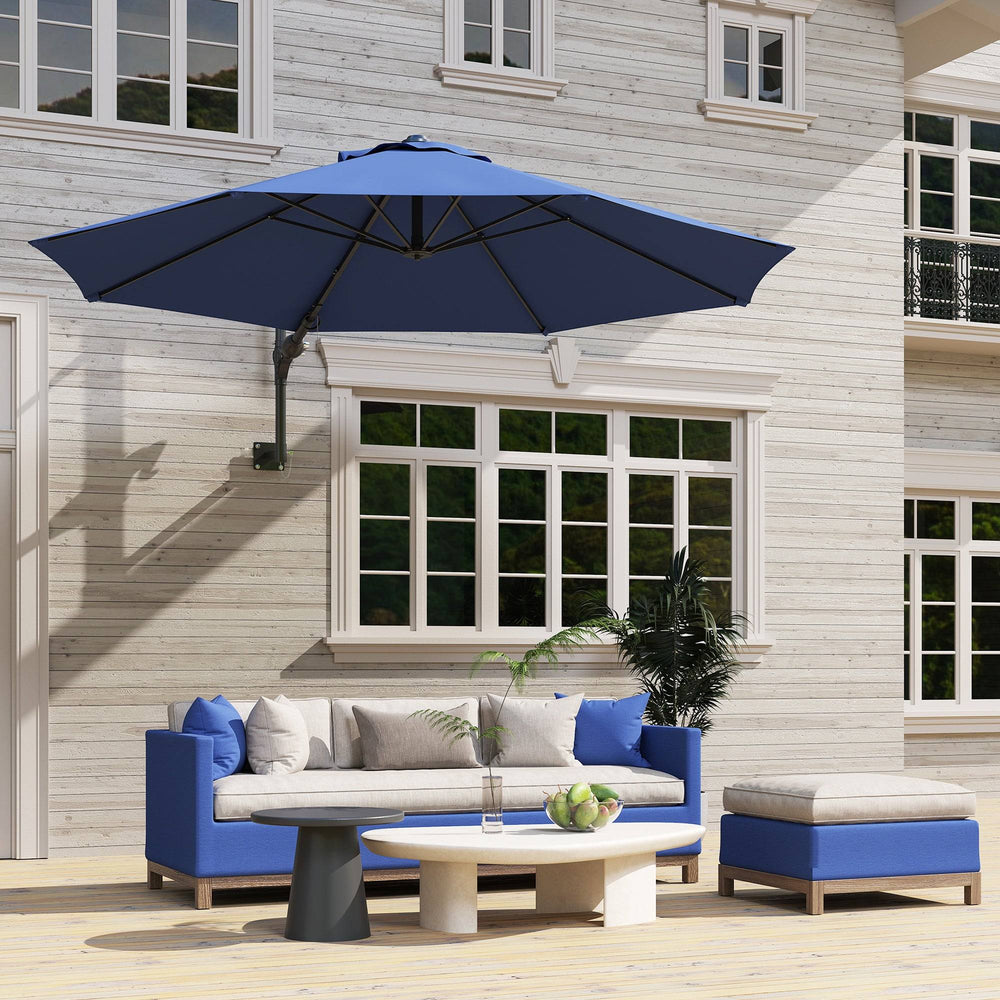 Parasol mural 9,6 x 9,6 pi avec manivelle, bleu foncé