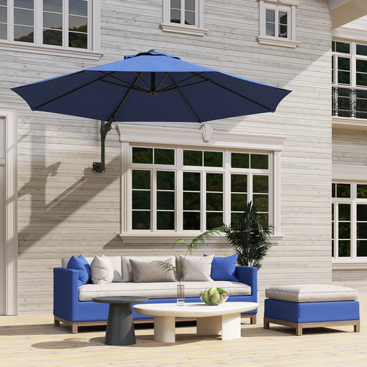 Parasol mural 9,6 x 9,6 pi avec manivelle, bleu foncé
