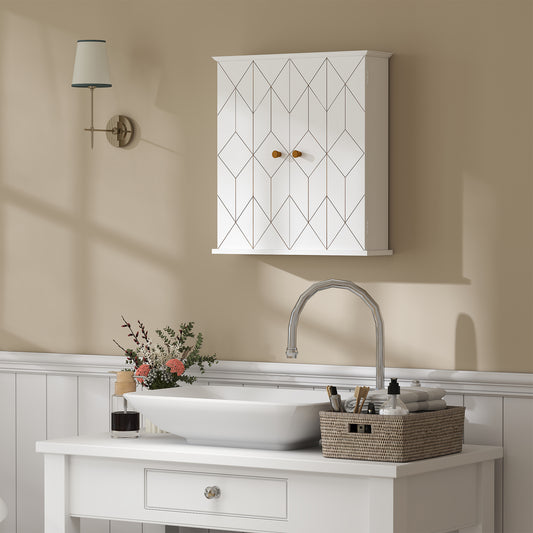 Medicine cabinet, storage unit with 2 doors and adjustable shelf, white
