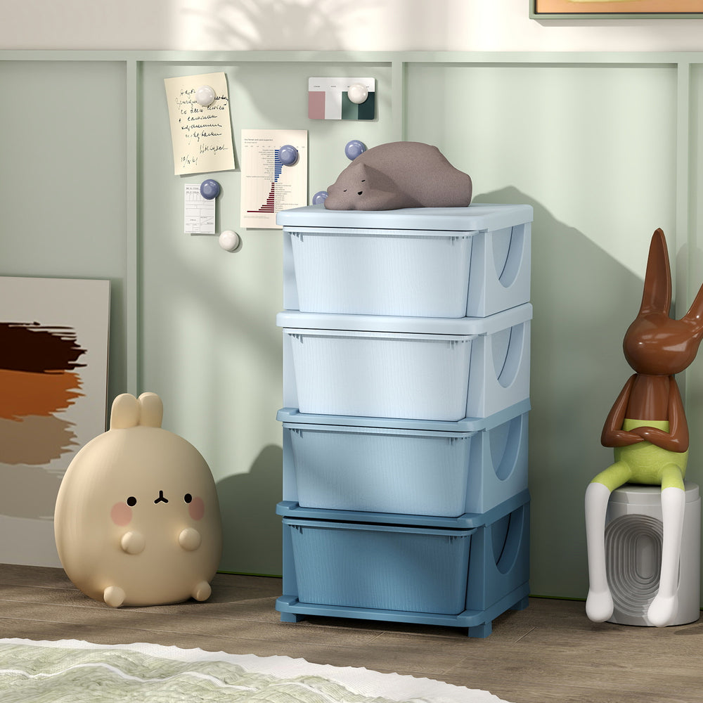 Organiseur à 4 niveaux avec 4 tiroirs en plastique, bleu