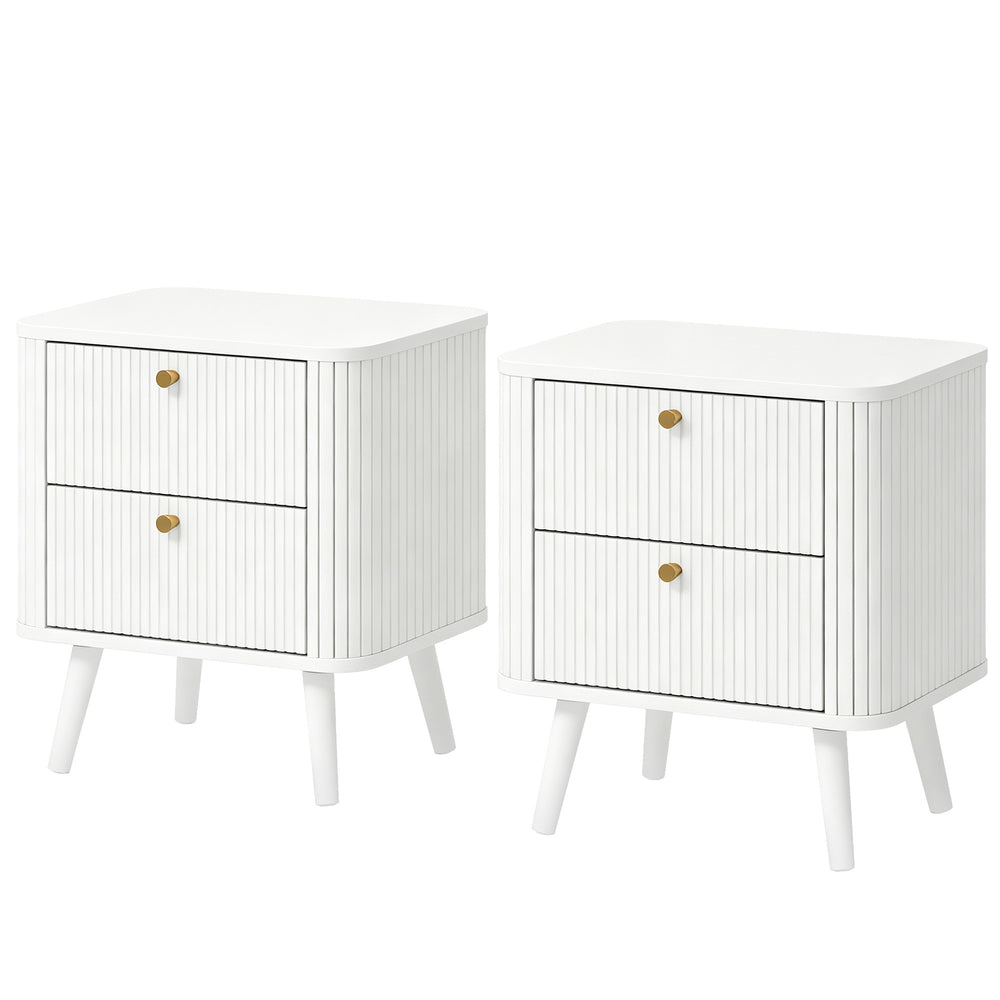 Tables de chevet blanches à 2 tiroirs, lot de 2