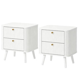 Tables de chevet blanches à 2 tiroirs, lot de 2