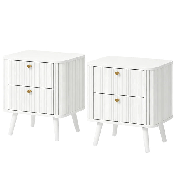 Tables de chevet blanches à 2 tiroirs, lot de 2