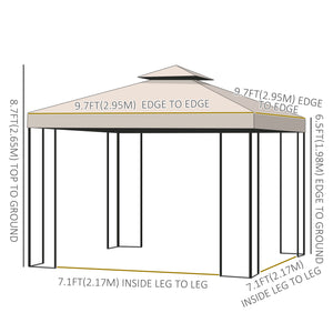 Gazebo 10 x 10 avec toit à double pente et parois latérales, blanc crème