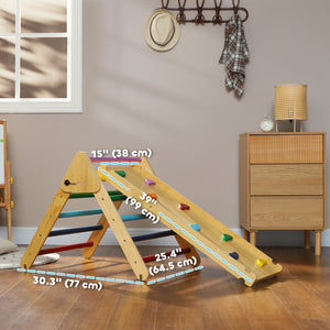 Ensemble d'escalade 3 en 1 multicolore avec rampe pour tout-petits en bois naturel