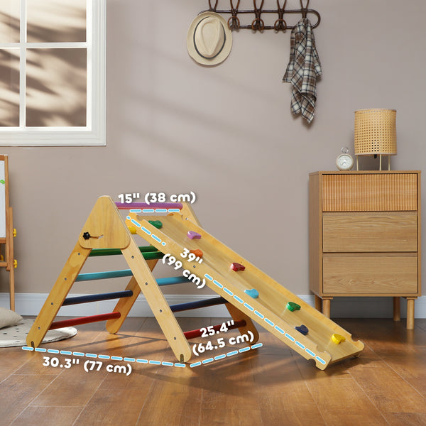 Ensemble d'escalade 3 en 1 multicolore avec rampe pour tout-petits en bois naturel