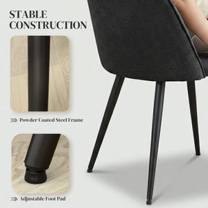 Set of 4 modern dining chairs with metal legs, shell back, and upholstered seat, black.