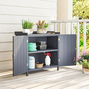 Armoire de rangement avec plateau galvanisé et étagère, gris