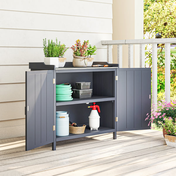 Armoire de rangement avec plateau galvanisé et étagère, gris