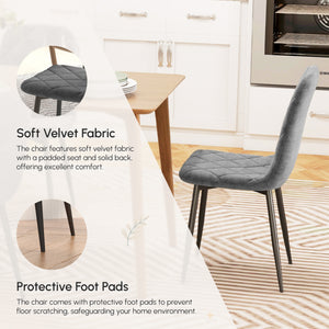 Set of 4 upholstered dining chairs with steel legs, grey