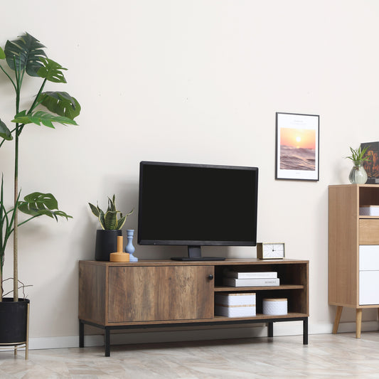 Retro TV cabinet for TVs up to 50 inches with sliding door, coffee