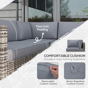 4 Pieces Rattan Wicker Outdoor Conversation Furniture Set w/ Corner Sofa Loveseats Coffee Table Cushions, Grey