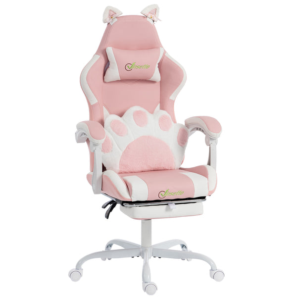 Chaise de jeu avec oreilles de chat et repose-pieds, rose