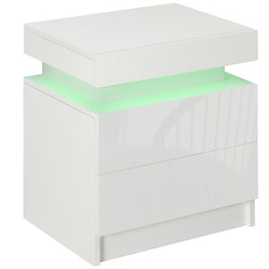 Table de chevet avec éclairage LED et 2 tiroirs pour chambre ou salon, blanche
