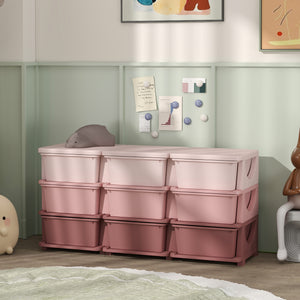 3-Tier 9-Drawer Plastic Toy Organizer, Pink
