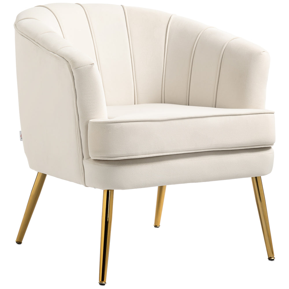 Fauteuil d'appoint moderne en tissu avec pieds en métal doré, blanc crème