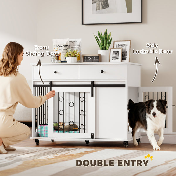 Meuble cage de 39 pouces avec 2 tiroirs, roulettes et porte coulissante