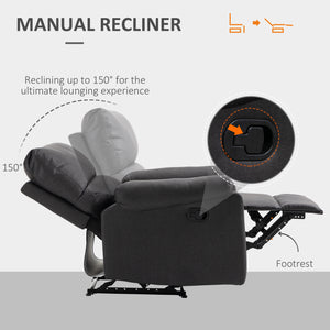 Fauteuil inclinable manuel avec repose-pieds, assise rembourrée, gris foncé