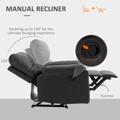 Fauteuil inclinable manuel avec repose-pieds, assise rembourrée, gris foncé