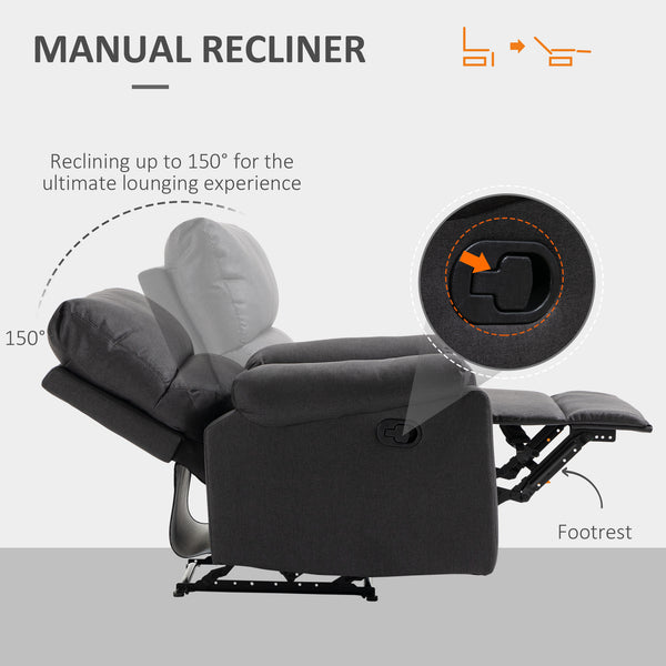 Fauteuil inclinable manuel avec repose-pieds, assise rembourrée, gris foncé
