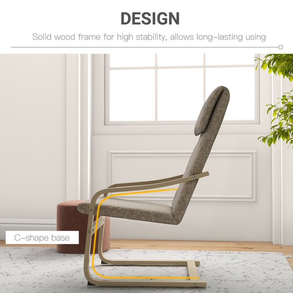 Modern Accent Chair, Linen-Feel Upholstered Living Room Chair with Wood Curved Legs for Balcony, Dark Brown