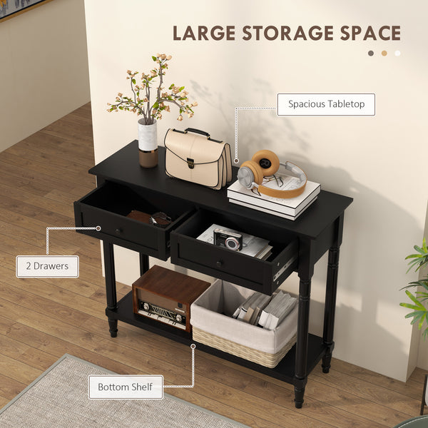 Modern Entryway Console Table with 2 Drawers, Storage Shelf, Black
