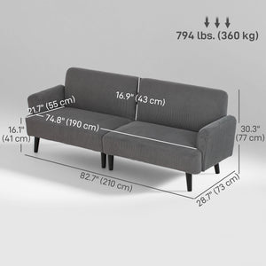 Canapé 3 places en velours côtelé avec pieds en hévéa et assise extra-large, gris