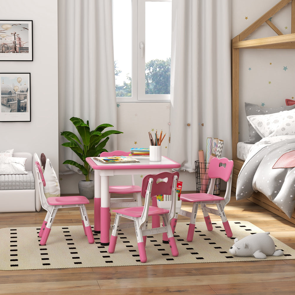 Ensemble table et chaises 5 pièces pour tout-petits à hauteur réglable, rose