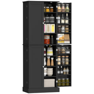 Armoire de cuisine avec 4 portes et 16 étagères pour salle à manger, noir
