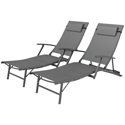 Outsunny Set of 2 Folding Sun Loungers with Cushion for Patio, Garden, Beach, Grey