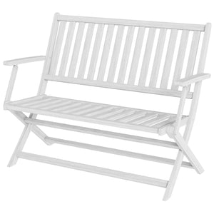 Banc d'extérieur pliable en bois avec dossier et accoudoirs, blanc