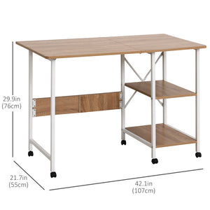 Folding computer desk with storage shelves