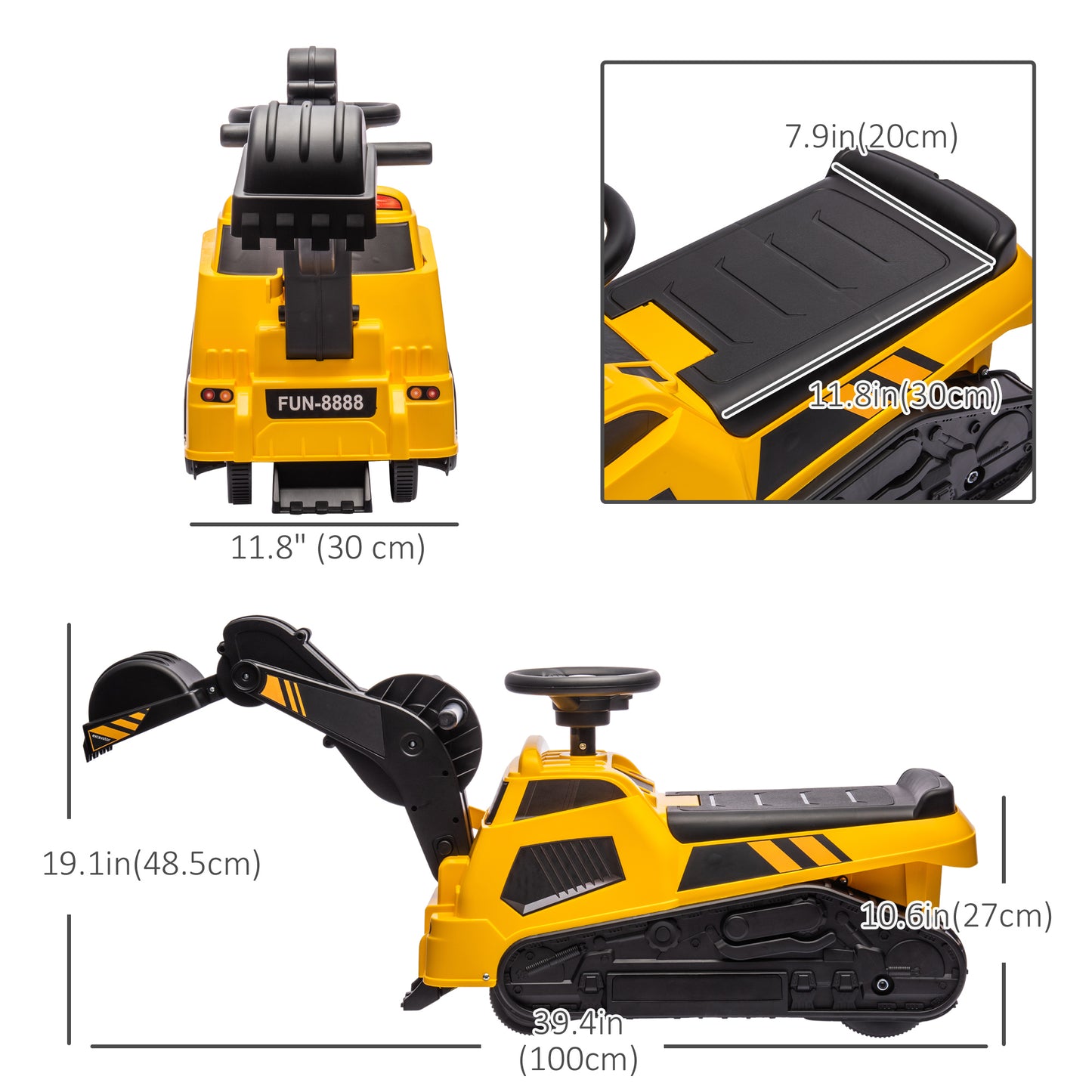 3 in 1 Excavator Bulldozer Rolling Compactor with Music, for 18-48 Months, Yellow