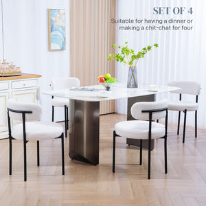 Set of 4 kitchen chairs with fleece upholstery, cream white