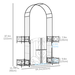 Arche de jardin en métal avec portail et 4 jardinières