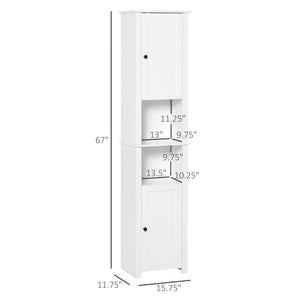 Armoire à pharmacie haute avec étagères et 2 placards, organiseur de salle de bain, blanc