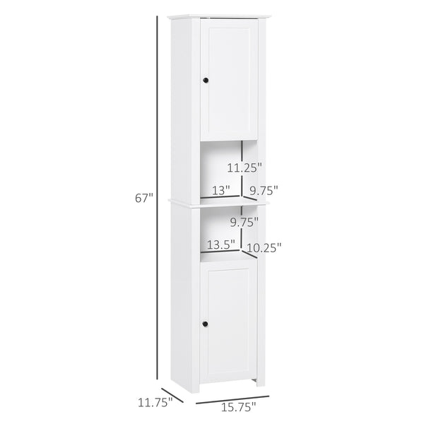 Armoire à pharmacie haute avec étagères et 2 placards, organiseur de salle de bain, blanc