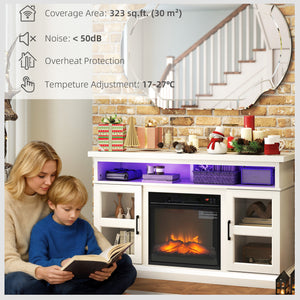 TV stand with integrated fireplace, compatible with TVs up to 55 inches, white