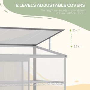 Serre en aluminium à châssis froid, protection surélevée pour jardinières avec toit ouvrant