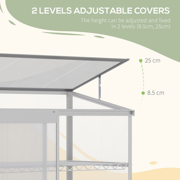 Serre en aluminium à châssis froid, protection surélevée pour jardinières avec toit ouvrant
