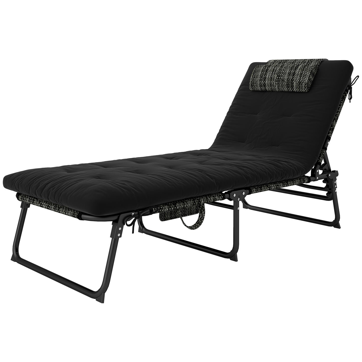 Outsunny Folding Lounge Chair with 4-level Reclining Back &amp; Cushion, Black |
